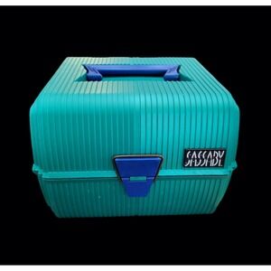 Vintage SASSABY MAKEUP CARRYING CASE Organizer Green Plastic 1990s Crafts Travel